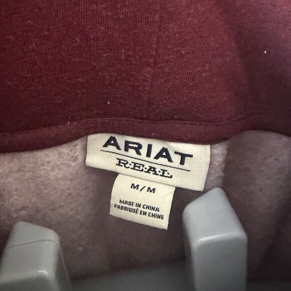 Ariat REAL Sweatshirt Womens MED Burgundy Funnel‎ Neck Pullover Kangaroo Pocket - Picture 4 of 7